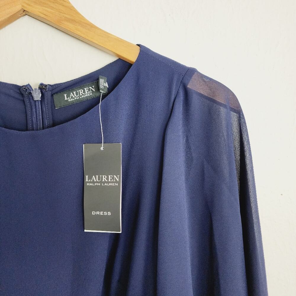 Lauren Ralph Lauren NWT Deep Navy Blue Flutter Sleeve Belted Crepe Mini Dress 2 - Picture 7 of 15